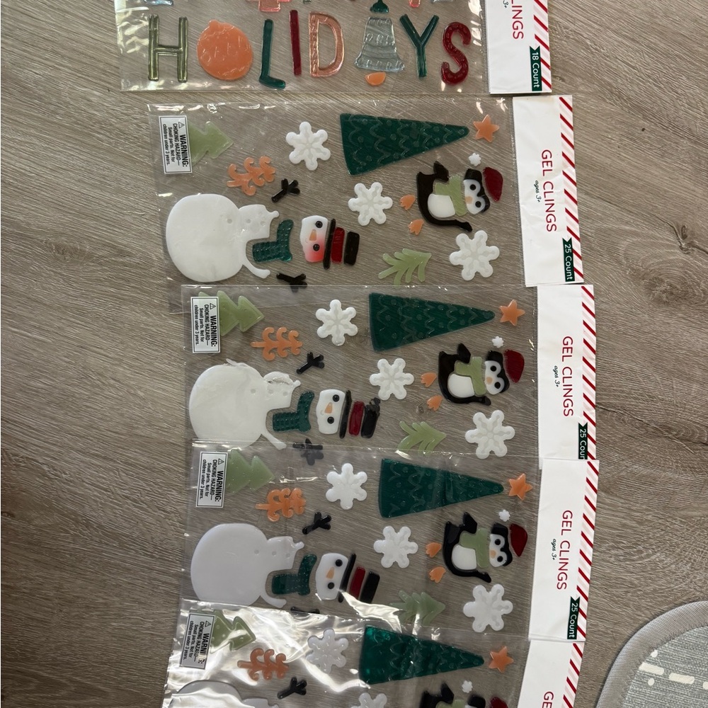 Festive Holiday Gel Clings - Snowman and Penguin Design